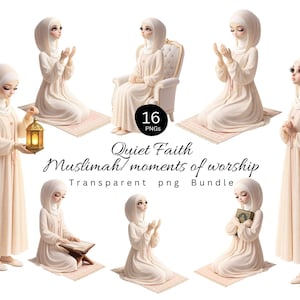 Muslimah-clipartbundel | Gebed, dua, koranhoudingen (digitale png-download)