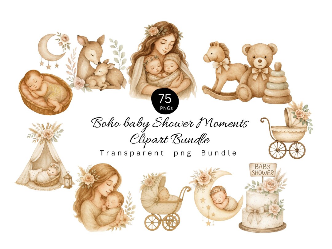 Boho Rainbow Watercolor Clipart Bundle | Neutral Baby Shower PNG ...