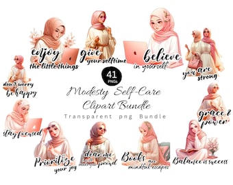 Hijabi Girl Clipart Bundle: Islamic Self-Care PNG (Commercial Use