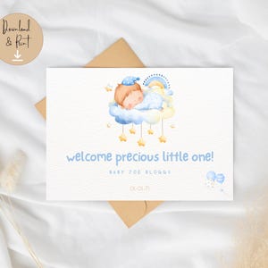 Cartão personalizado para bebê menino digital para download