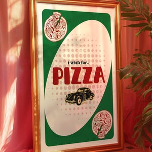 Divertente poster retrò "Pizza Uno Card" - Decorazione Dopamina per gli amanti delle carte da gioco e della pizza