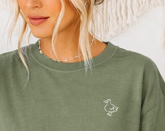 Cute Goose Pocket Print Shirt, Aesthetic Lucky Duck Shirt, Minimalistic Animal Shirt, Funny Silly Goose Meme Shirt,Cute Duckling,Goose Lover