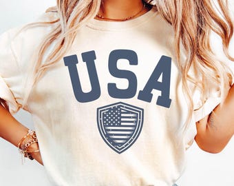 USA Flag Shield Shirt, Comfort Colors Tee, 4th of July Shirt, Big USA Tshirt, Independence Day Shirt,USA Shirt,Patriotic Shirt, Gift for Her