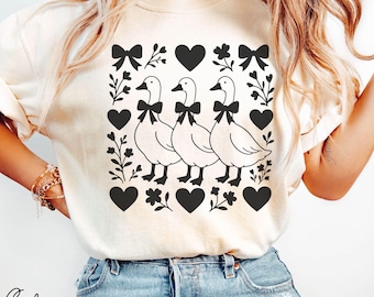 Comfort Colors® Retro 80s Cute Ribbon Goose Shirt, Funny Goose Lover Shirt, Vintage Goose Graphic Shirt,Cottagecore Gift Tee,Funny Goose Tee
