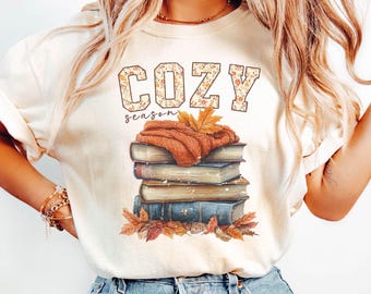 Comfort Colors Cozy Fall Season Book Lover Shirt,Autumn Cozy Shirt,Cute Retro Book Lover Gift,Floral Cozy Season Tee,Bookish Girl Fall Shirt