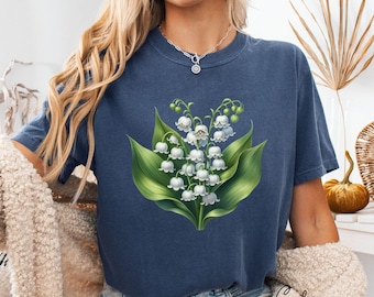 May Birth Flower Shirt Lily of the Valley, Cottagecore Flower Shirt, Comfort Colors Aesthetic Watercolor Nature Lovers Shirt,  Floral Shirt
