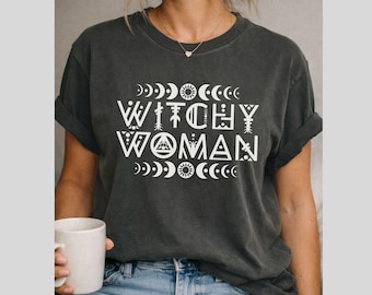 Witchy Woman Shirt, Herbalist Gift, Boho Witch Shirt, Witch Halloween Costume, Spirituality Moon Phases Shirt, Gothic Outfit, Girl Power Tee