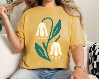Retro Pressed Flower Shirt, Boho Blooming Wildflowers Shirt, Lily of the Valley May Birth Flower Shirt, Botanical Summer Shirt, Floral Shirt