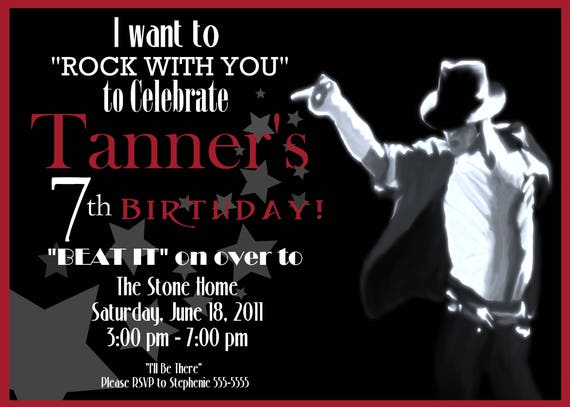 Michael Jackson Digital Birthday Invitation Etsy