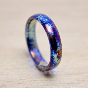 Colorful Titanium heat Anodized Handmade Wedding band 5mm | Unique Titanium Random Pattern | Anniversary Ring Gift for Him Personalized Gift