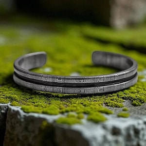 Groove Damascus Steel Bracelet for Men Cuff Handcrafted Bracelet for him Unique Damascus Pattern Gift for him Best Man Gift Anniversary Gift