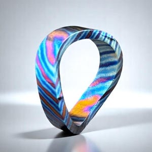 Timascus Curve Wedding Band Double Liner Unique Titanium Raw Finished Anniversary Ring Gift for Him Personalized Gift Titanium Damascus