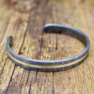 Damascus Copper Line Bangle Hand Forged Steel Cuff Bracelet Viking Modern Jewelry Anniversary gift Unique Bracelet for Him Damascus Ring