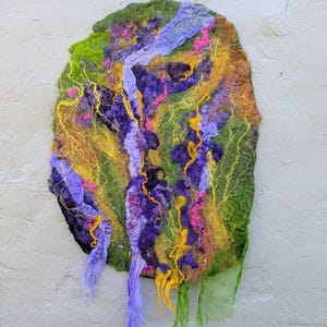 Colorful Felt Wall Hanging – Abstract Botanical Tapestry, Merino Wool Fiber Art, Nature-Inspired Decor, Handmade Felted Wall Art