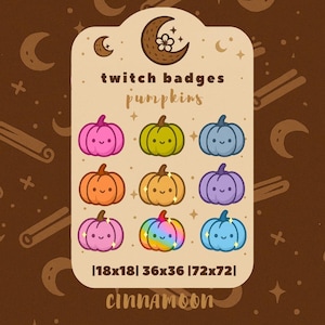 Halloween Pumpkin Sub Badges | Kawaii Pumpkin Twitch Badges | Cute Halloween Subscriber Icons | Colorful Sub Icon Set for Streamers