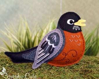 Robin Sewing Pattern PDF - Backyard Bird Stuffed Ornament - Felt Plushie - Rubin the Robin - American Robin - Téléchargement immédiat