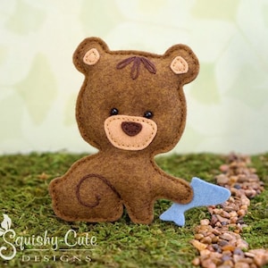 Bear Sewing Pattern PDF Felt Baby Bear Ornament Woodland Mobile Plushie Stuffed Animal Bernie the Baby Bear Instant Download image 1