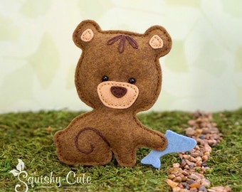 Bear Sewing Pattern PDF - Felt Baby Bear Ornament - Woodland Mobile Plushie Stuffed Animal - Bernie the Baby Bear - Instant Download