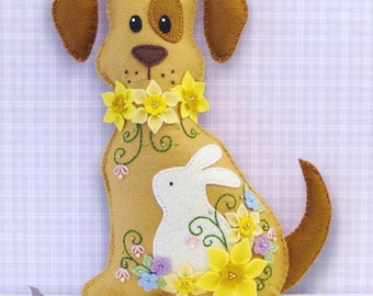 Dog Stuffed Animal Pattern - Felt Plushie Sewing Pattern & Tutorial - Daffodil the Easter Dog - Embroidery Pattern PDF