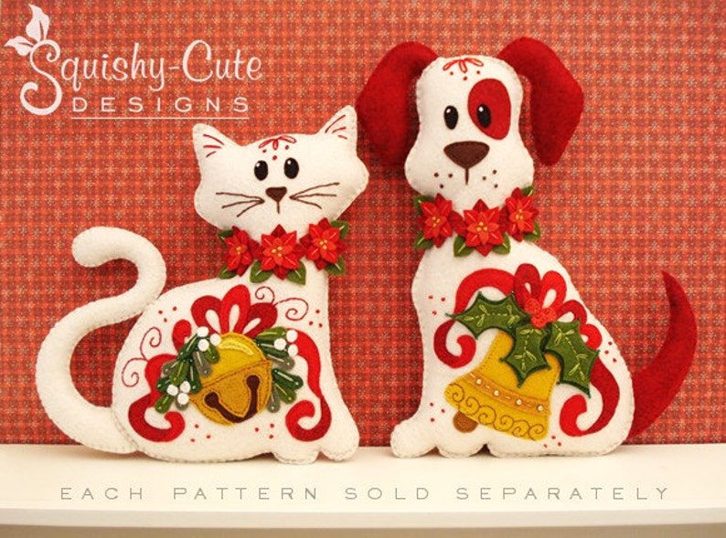 Cat Stuffed Animal Pattern Felt Plushie Sewing Pattern & Tutorial Jingle the Christmas Cat Christmas Embroidery Pattern PDF image 3