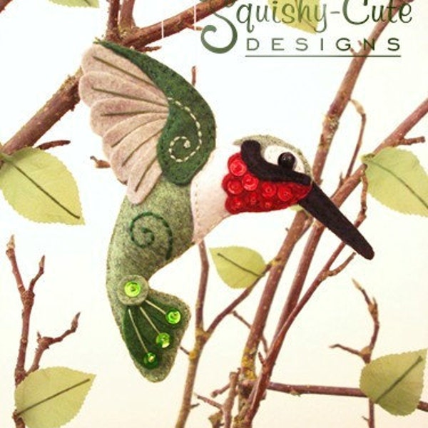 Colibri Couture Patron PDF - Ornement en peluche d'oiseau d'arrière-cour - Peluche en feutre - Harold le Colibri