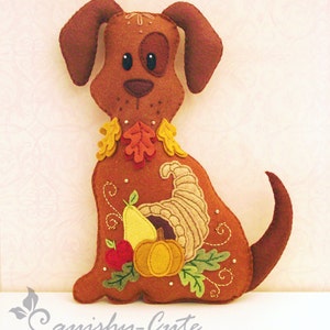 Dog Stuffed Animal Pattern Felt Plushie Sewing Pattern & Tutorial Harvest the Thanksgiving Dog Thanksgiving Embroidery Pattern PDF image 1