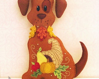 Dog Stuffed Animal Pattern - Felt Plushie Sewing Pattern & Tutorial - Harvest the Thanksgiving Dog - Thanksgiving Embroidery Pattern PDF