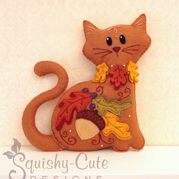 Cat Stuffed Animal Pattern - Felt Plushie Sewing Pattern & Tutorial - Acorn the Thanksgiving Cat - Thanksgiving Embroidery Pattern PDF