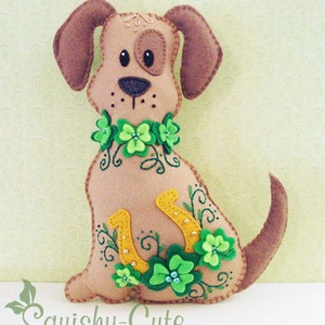 Dog Stuffed Animal Pattern - Felt Plushie Sewing Pattern & Tutorial - Lucky the St. Patrick's Day Dog - Embroidery Pattern PDF