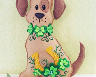 Dog Stuffed Animal Pattern - Felt Plushie Sewing Pattern & Tutorial - Lucky the St. Patrick's Day Dog - Embroidery Pattern PDF
