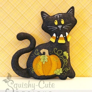 Cat Stuffed Animal Pattern - Felt Plushie Sewing Pattern & Tutorial - Midnight the Halloween Cat - Halloween Embroidery Pattern PDF