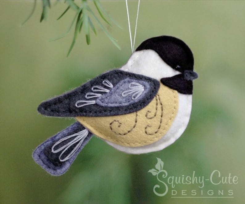 Chickadee Sewing Pattern PDF Backyard Bird Stuffed Ornament Felt Plushie Chester the Chickadee Instant Download image 1