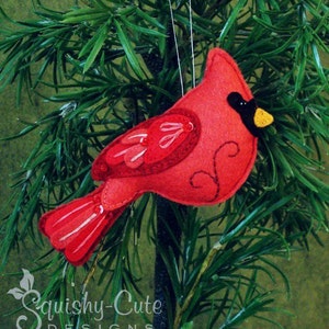 Cardinal Sewing Pattern PDF - Backyard Bird Stuffed Ornament - Felt Plushie - Clarence the Cardinal - Instant Download