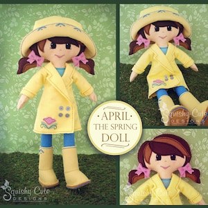 Doll Sewing Pattern PDF Felt Rag Doll Pattern Includes Doll Clothes Patterns April the Spring Doll image 1