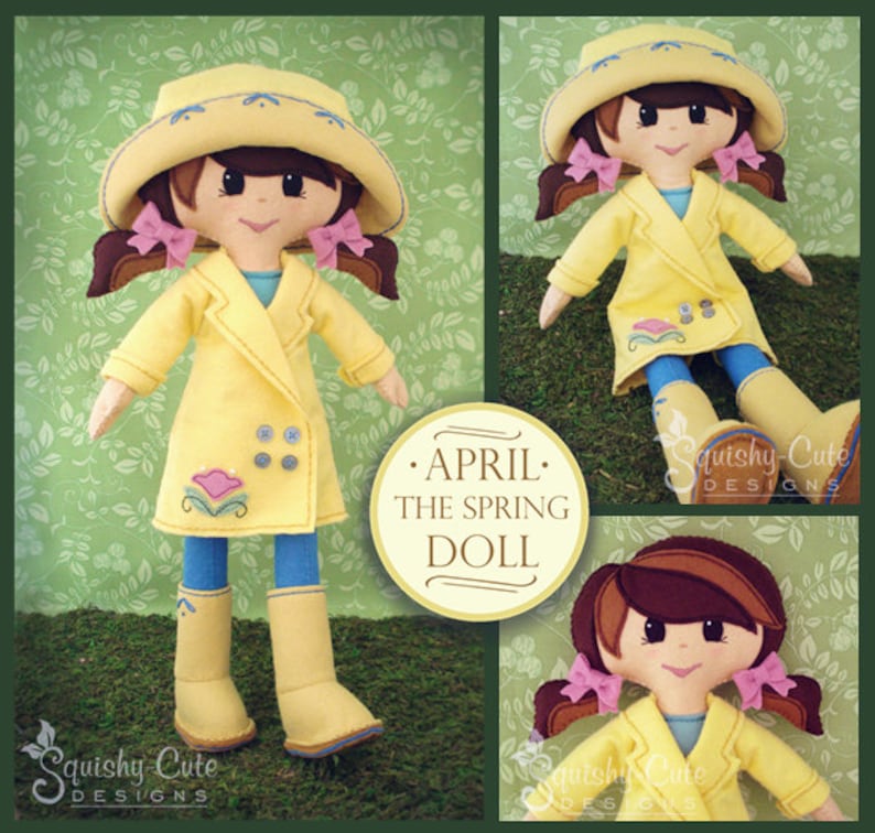 Doll Sewing Pattern PDF Felt Rag Doll Pattern Includes Doll Clothes Patterns April the Spring Doll image 1