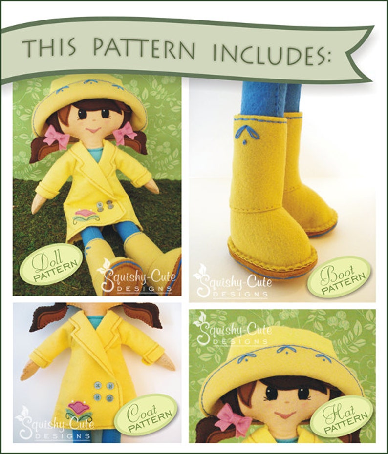 Doll Sewing Pattern PDF Felt Rag Doll Pattern Includes Doll Clothes Patterns April the Spring Doll image 5