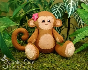 Monkey Sewing Pattern PDF - Jungle Stuffed Animal Felt Plushie - Mango the Monkey - Instant Download