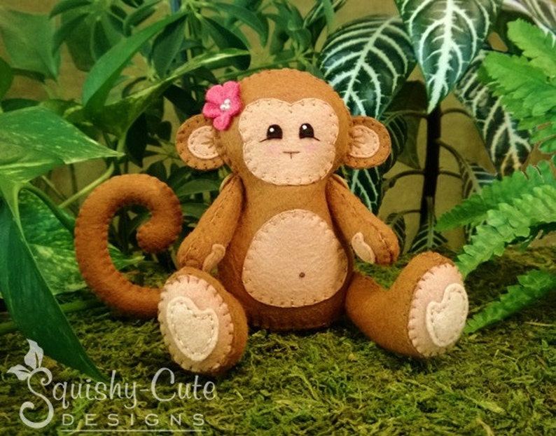 Monkey Sewing Pattern PDF Jungle Stuffed Animal Felt Plushie Mango the Monkey Instant Download image 1