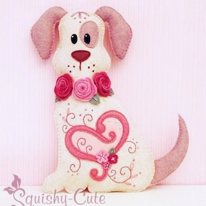 Dog Stuffed Animal Pattern - Felt Plushie Sewing Pattern & Tutorial - Hugs the Valentine Dog - Embroidery Pattern PDF