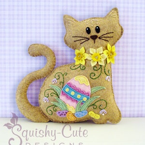 Cat Stuffed Animal Pattern Felt Plushie Sewing Pattern & Tutorial Jelly Bean the Easter Cat Embroidery Pattern PDF image 1