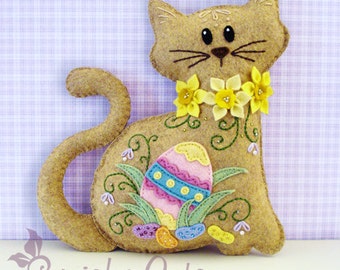 Cat Stuffed Animal Pattern - Felt Plushie Sewing Pattern & Tutorial - Jelly Bean the Easter Cat - Embroidery Pattern PDF