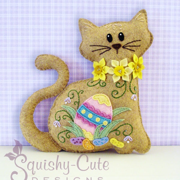 Cat Stuffed Animal Pattern - Felt Plushie Sewing Pattern & Tutorial - Jelly Bean the Easter Cat - Embroidery Pattern PDF