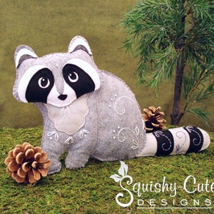 Raccoon Sewing Pattern PDF Woodland Stuffed Animal Felt Plushie Rita the Raccoon image 1