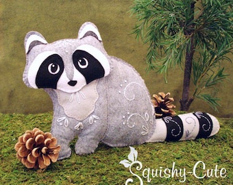 Raccoon Sewing Pattern PDF - Woodland Stuffed Animal Felt Plushie - Rita the Raccoon