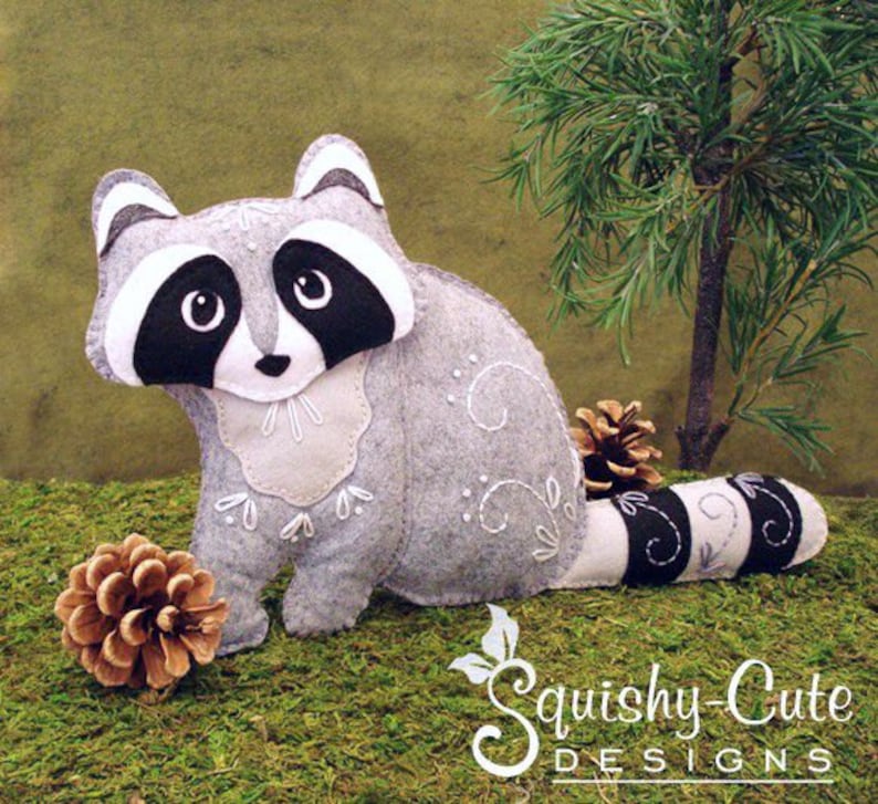 Raccoon Sewing Pattern PDF Woodland Stuffed Animal Felt Plushie Rita the Raccoon image 1