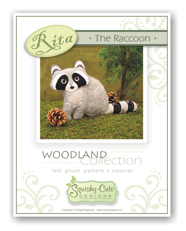 Raccoon Sewing Pattern PDF Woodland Stuffed Animal Felt Plushie Rita the Raccoon image 2