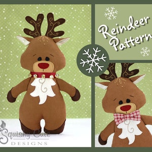 Patron de couture de renne PDF - motif d&#39;animal en peluche de renne - motif de peluche de renne - Rudy le renne au nez rouge