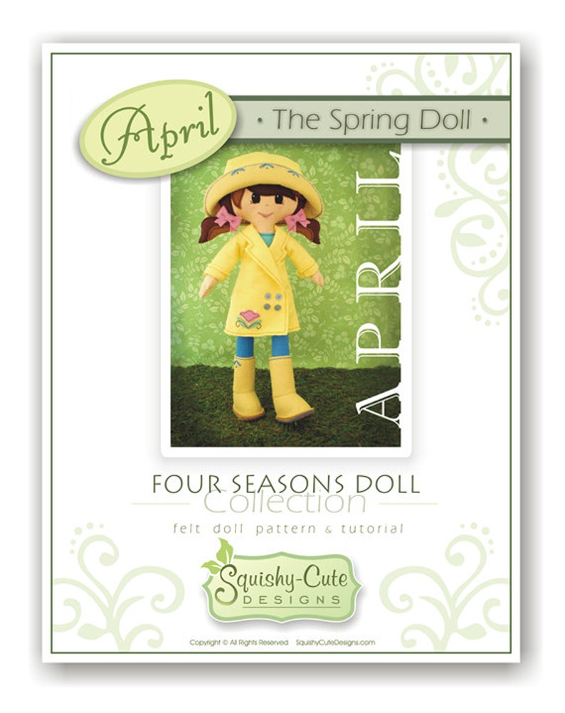 Doll Sewing Pattern PDF Felt Rag Doll Pattern Includes Doll Clothes Patterns April the Spring Doll image 3