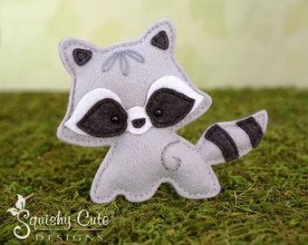 Raccoon Sewing Pattern PDF - Felt Baby Raccoon Ornament - Woodland Mobile Plushie Stuffed Animal - Roxy the Raccoon Baby - Instant Download