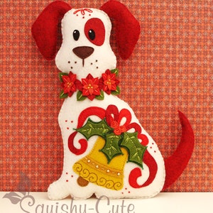 Dog Stuffed Animal Pattern - Felt Plushie Sewing Pattern & Tutorial - Holly the Christmas Dog - Christmas Embroidery Pattern PDF